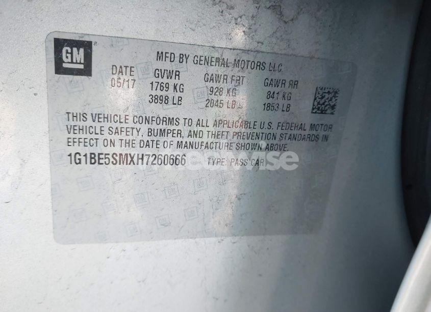 Photo 9 of 2017 Chevrolet Cruze LT AUTO (VIN 1G1BE5SMXH7260666)