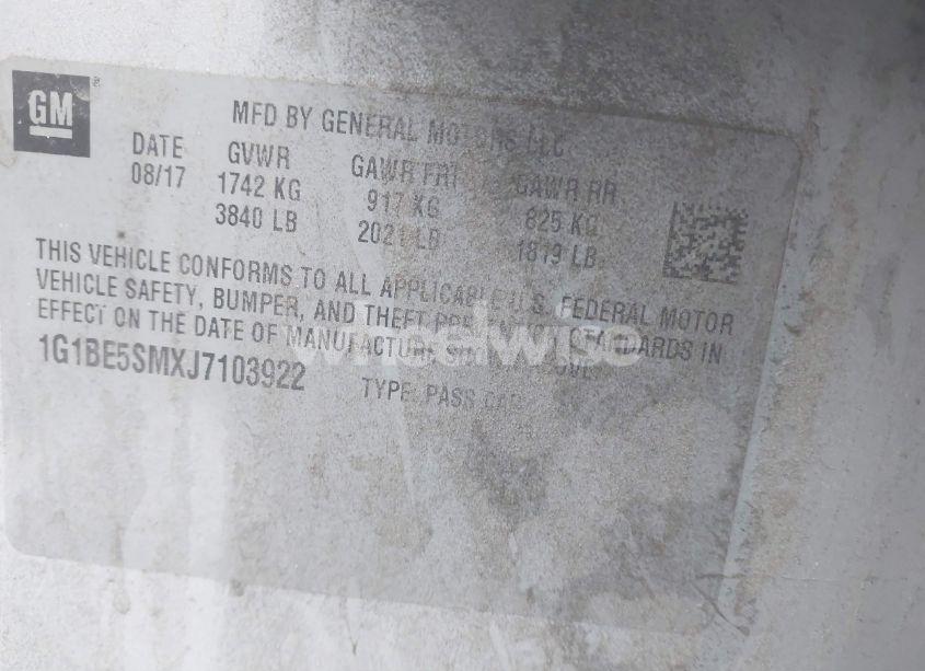 Photo 9 of 2018 Chevrolet Cruze LT AUTO (VIN 1G1BE5SMXJ7103922)