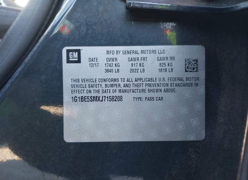 Photo 9 of 2018 Chevrolet Cruze LT AUTO (VIN 1G1BE5SMXJ7158208)