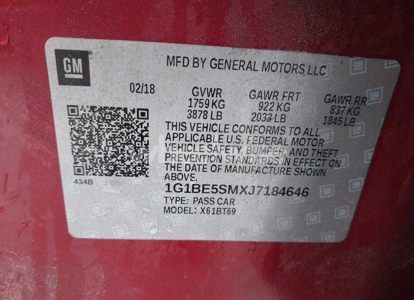 Photo 9 of 2018 Chevrolet Cruze LT AUTO (VIN 1G1BE5SMXJ7184646)