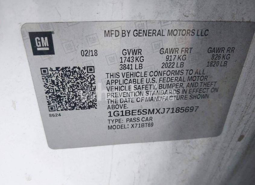 Photo 9 of 2018 Chevrolet Cruze LT AUTO (VIN 1G1BE5SMXJ7185697)