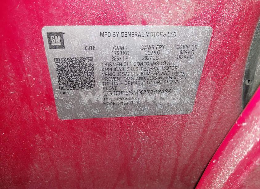 Photo 9 of 2018 Chevrolet Cruze LT AUTO (VIN 1G1BE5SMXJ7192486)