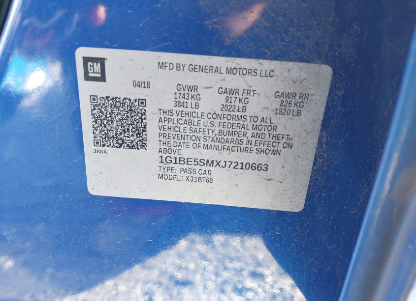 Photo 9 of 2018 Chevrolet Cruze LT AUTO (VIN 1G1BE5SMXJ7210663)