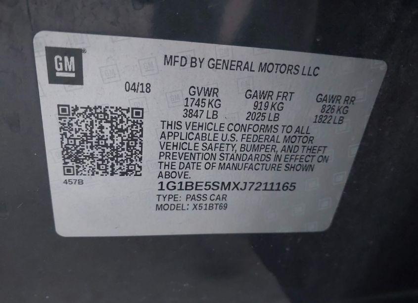 Photo 9 of 2018 Chevrolet Cruze LT AUTO (VIN 1G1BE5SMXJ7211165)