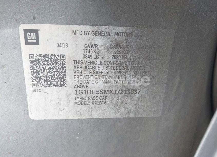 Photo 9 of 2018 Chevrolet Cruze LT AUTO (VIN 1G1BE5SMXJ7213837)