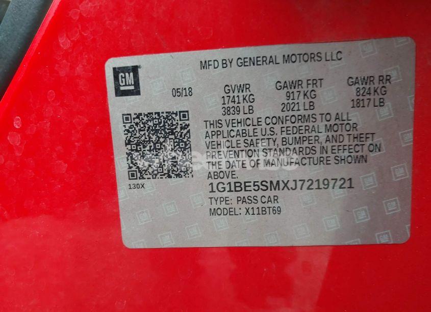 Photo 9 of 2018 Chevrolet Cruze LT AUTO (VIN 1G1BE5SMXJ7219721)