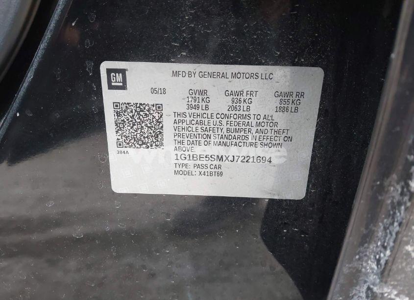 Photo 9 of 2018 Chevrolet Cruze LT AUTO (VIN 1G1BE5SMXJ7221694)