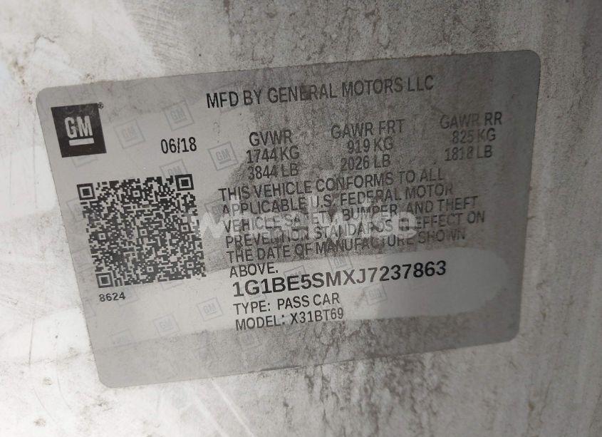 Photo 9 of 2018 Chevrolet Cruze LT AUTO (VIN 1G1BE5SMXJ7237863)