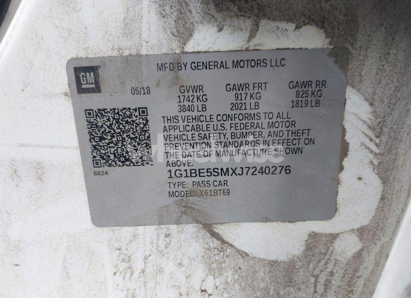 Photo 9 of 2018 Chevrolet Cruze LT AUTO (VIN 1G1BE5SMXJ7240276)