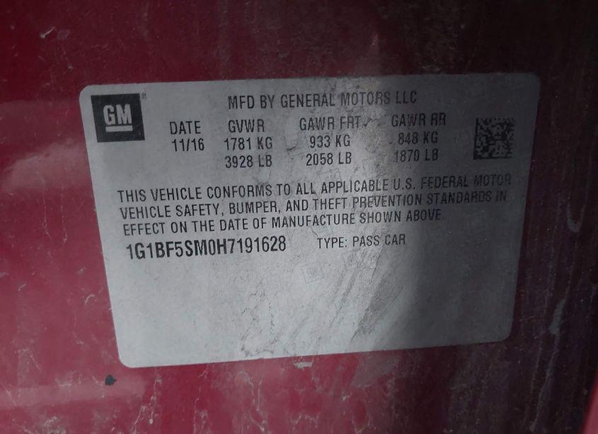 Photo 9 of 2017 Chevrolet Cruze PREMIER AUTO (VIN 1G1BF5SM0H7191628)