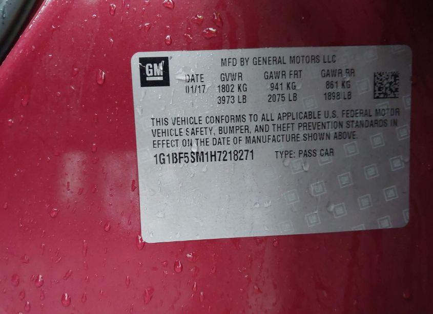 Photo 9 of 2017 Chevrolet Cruze PREMIER AUTO (VIN 1G1BF5SM1H7218271)