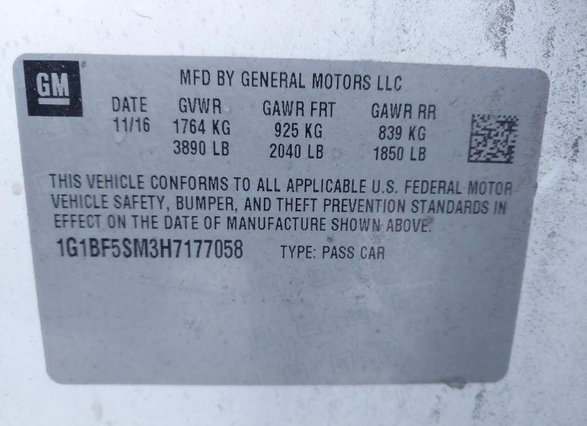 Photo 9 of 2017 Chevrolet Cruze PREMIER AUTO (VIN 1G1BF5SM3H7177058)