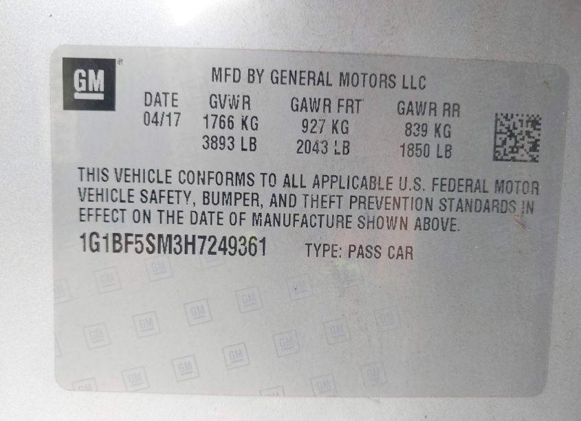 Photo 9 of 2017 Chevrolet Cruze PREMIER AUTO (VIN 1G1BF5SM3H7249361)