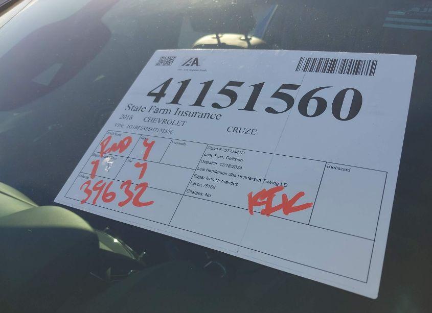 Photo 18 of 2018 Chevrolet Cruze PREMIER AUTO (VIN 1G1BF5SM3J7131526)