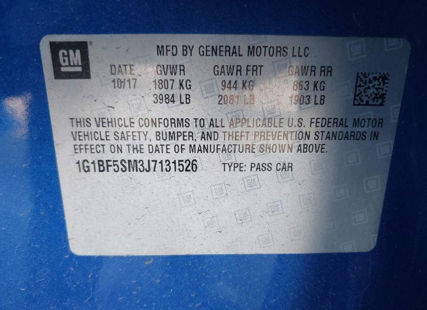 Photo 9 of 2018 Chevrolet Cruze PREMIER AUTO (VIN 1G1BF5SM3J7131526)