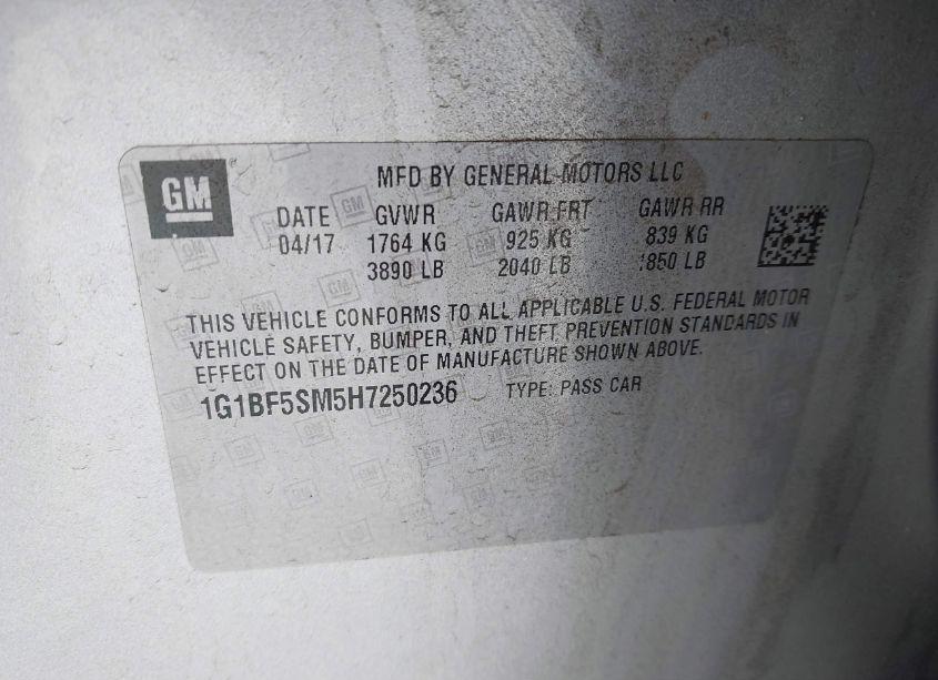 Photo 9 of 2017 Chevrolet Cruze PREMIER AUTO (VIN 1G1BF5SM5H7250236)