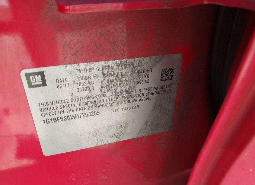 Photo 9 of 2017 Chevrolet Cruze PREMIER AUTO (VIN 1G1BF5SM5H7254285)