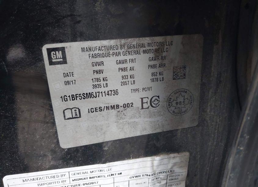 Photo 9 of 2018 Chevrolet Cruze PREMIER AUTO (VIN 1G1BF5SM6J7114736)