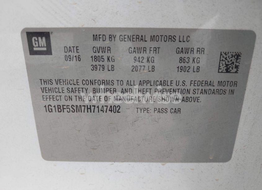 Photo 9 of 2017 Chevrolet Cruze PREMIER AUTO (VIN 1G1BF5SM7H7147402)