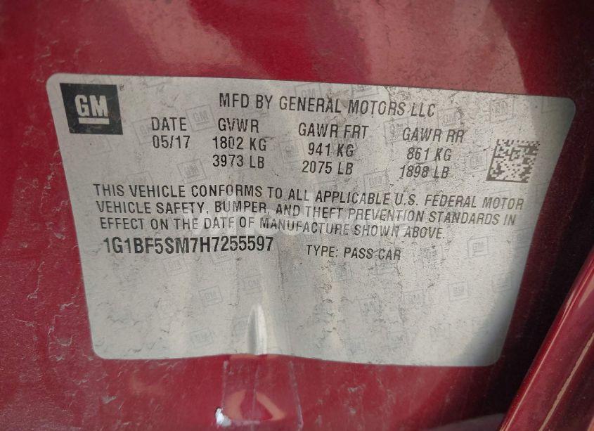 Photo 9 of 2017 Chevrolet Cruze PREMIER AUTO (VIN 1G1BF5SM7H7255597)