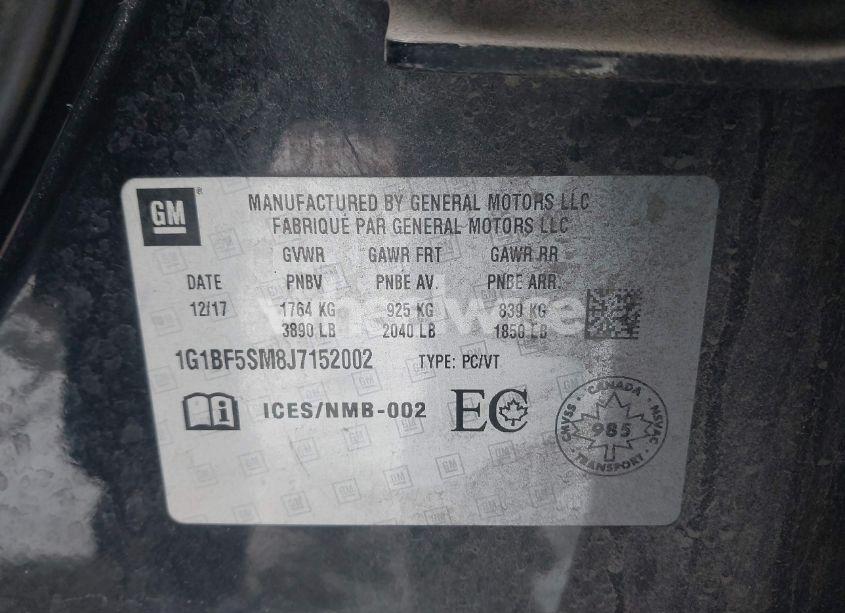 Photo 9 of 2018 Chevrolet Cruze PREMIER AUTO (VIN 1G1BF5SM8J7152002)