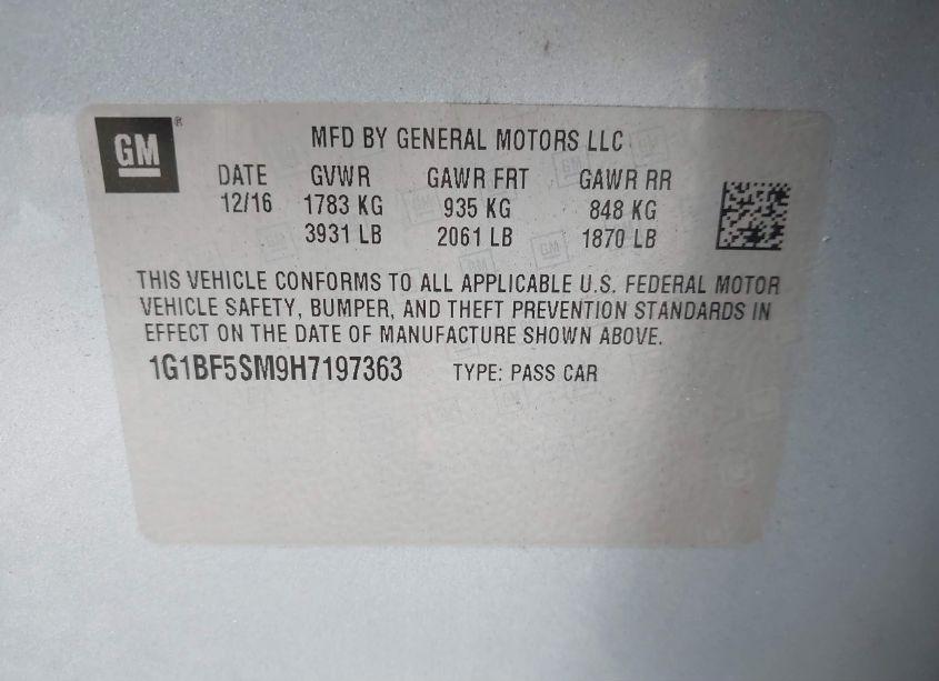 Photo 9 of 2017 Chevrolet Cruze PREMIER AUTO (VIN 1G1BF5SM9H7197363)