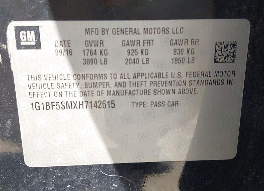 Photo 9 of 2017 Chevrolet Cruze PREMIER AUTO (VIN 1G1BF5SMXH7142615)