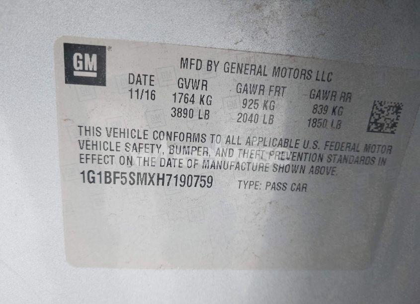 Photo 9 of 2017 Chevrolet Cruze PREMIER AUTO (VIN 1G1BF5SMXH7190759)