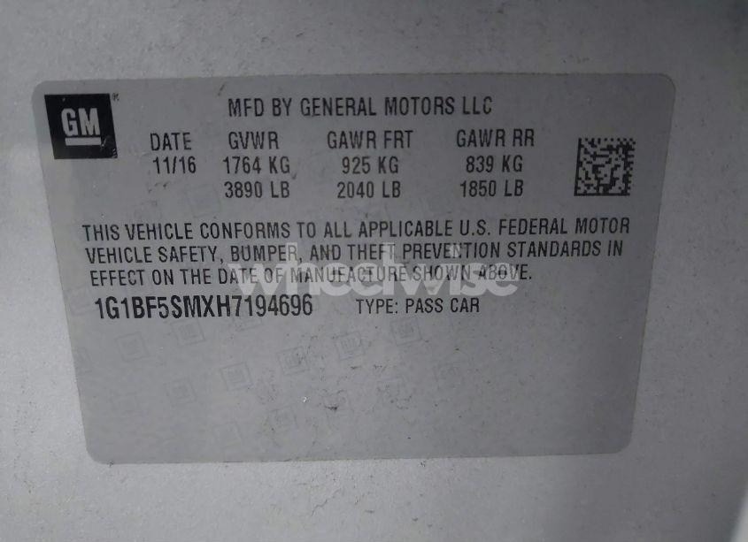 Photo 9 of 2017 Chevrolet Cruze PREMIER AUTO (VIN 1G1BF5SMXH7194696)