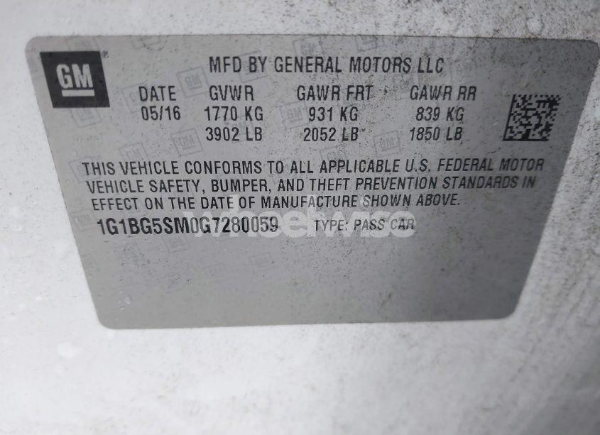 Photo 9 of 2016 Chevrolet Cruze PREMIER AUTO (VIN 1G1BG5SM0G7280059)