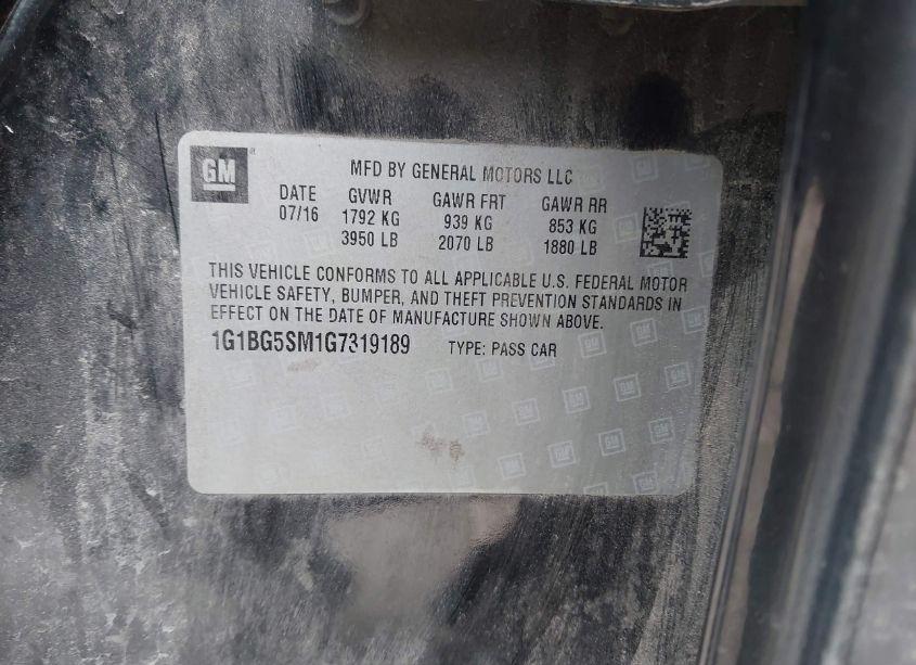 Photo 9 of 2016 Chevrolet Cruze PREMIER AUTO (VIN 1G1BG5SM1G7319189)