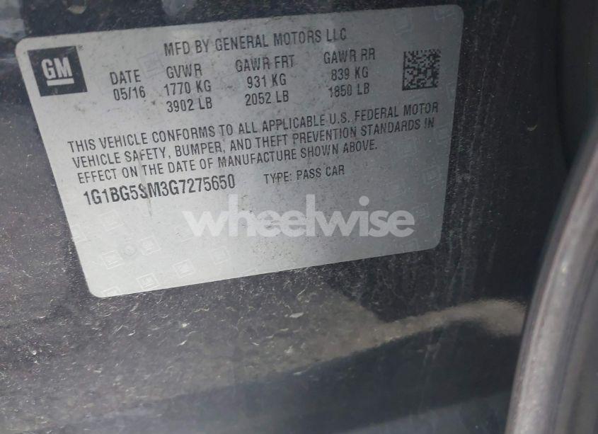 Photo 9 of 2016 Chevrolet Cruze PREMIER AUTO (VIN 1G1BG5SM3G7275650)