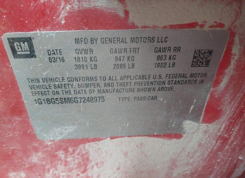 Photo 9 of 2016 Chevrolet Cruze PREMIER AUTO (VIN 1G1BG5SM6G7248975)
