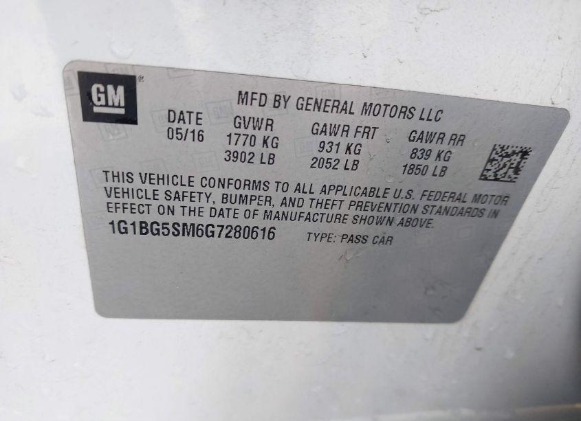 Photo 9 of 2016 Chevrolet Cruze PREMIER AUTO (VIN 1G1BG5SM6G7280616)