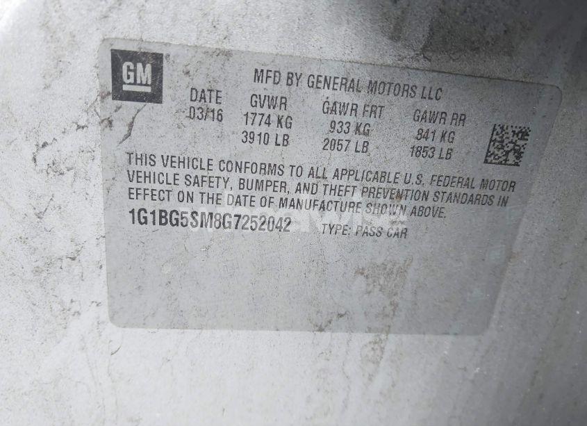 Photo 9 of 2016 Chevrolet Cruze PREMIER AUTO (VIN 1G1BG5SM8G7252042)