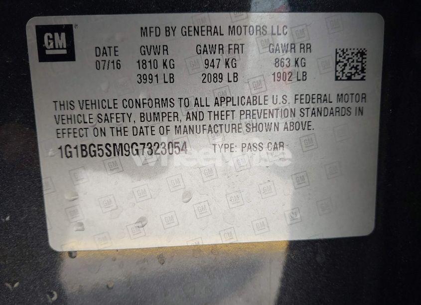 Photo 9 of 2016 Chevrolet Cruze PREMIER AUTO (VIN 1G1BG5SM9G7323054)