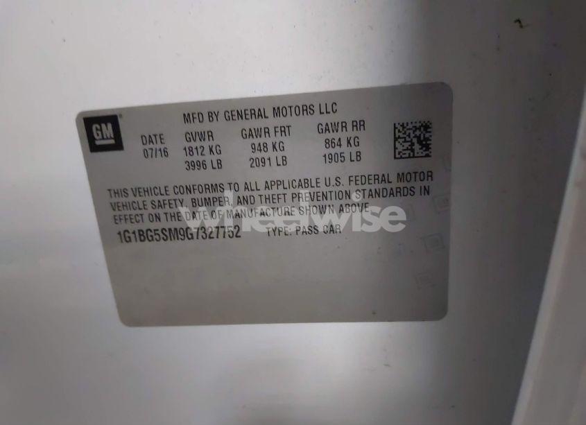 Photo 9 of 2016 Chevrolet Cruze PREMIER AUTO (VIN 1G1BG5SM9G7327752)