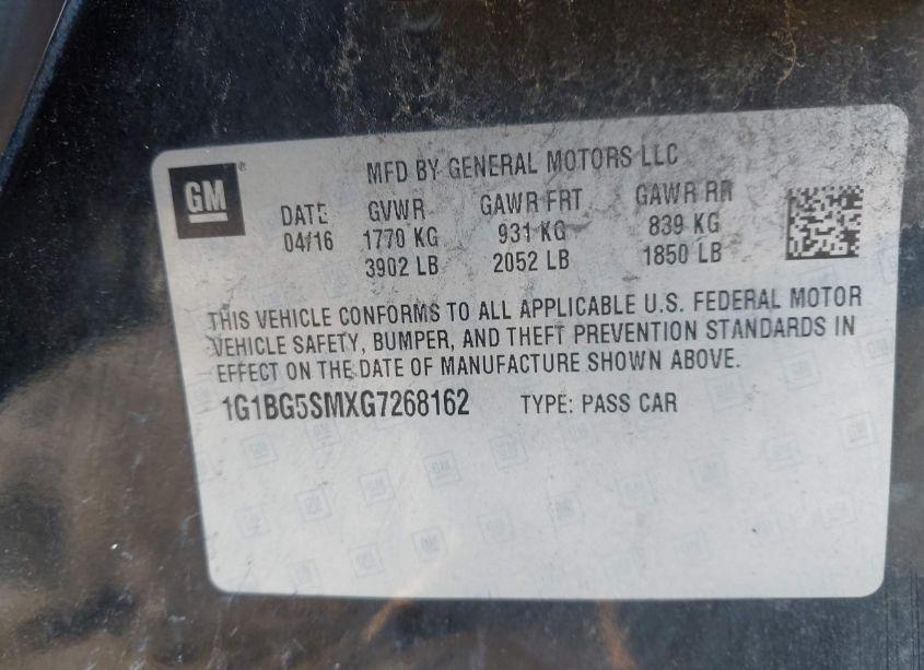 Photo 9 of 2016 Chevrolet Cruze PREMIER AUTO (VIN 1G1BG5SMXG7268162)
