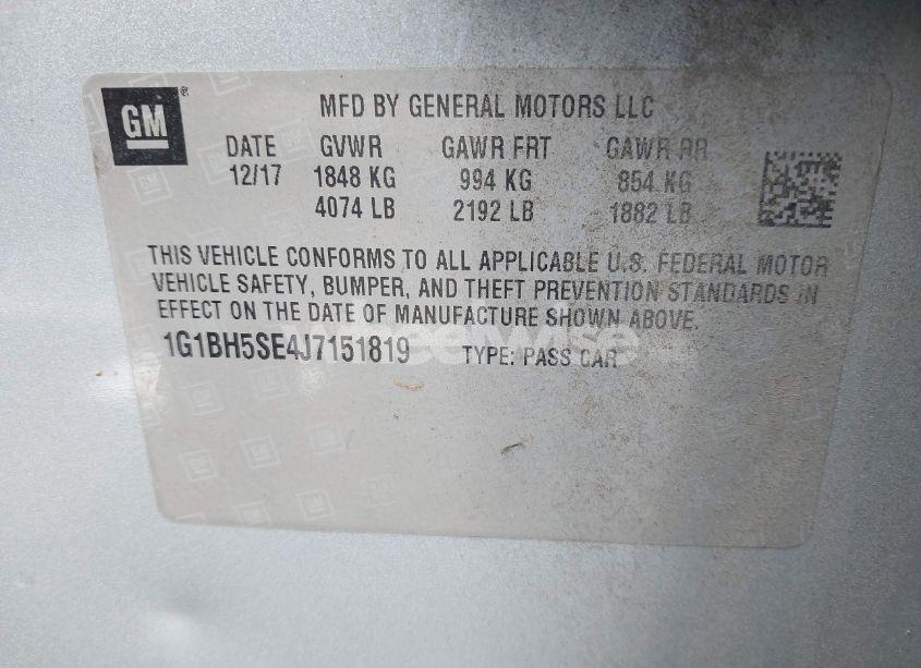 Photo 9 of 2018 Chevrolet Cruze LT AUTO (VIN 1G1BH5SE4J7151819)