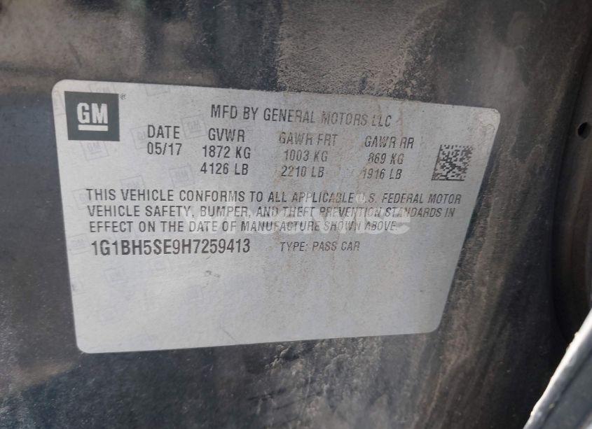 Photo 9 of 2017 Chevrolet Cruze LT AUTO (VIN 1G1BH5SE9H7259413)