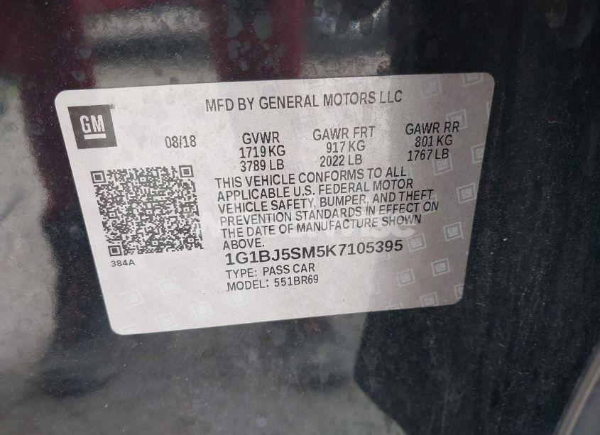 Photo 9 of 2019 Chevrolet Cruze CVT (FLEET ORDERS ONLY) (VIN 1G1BJ5SM5K7105395)