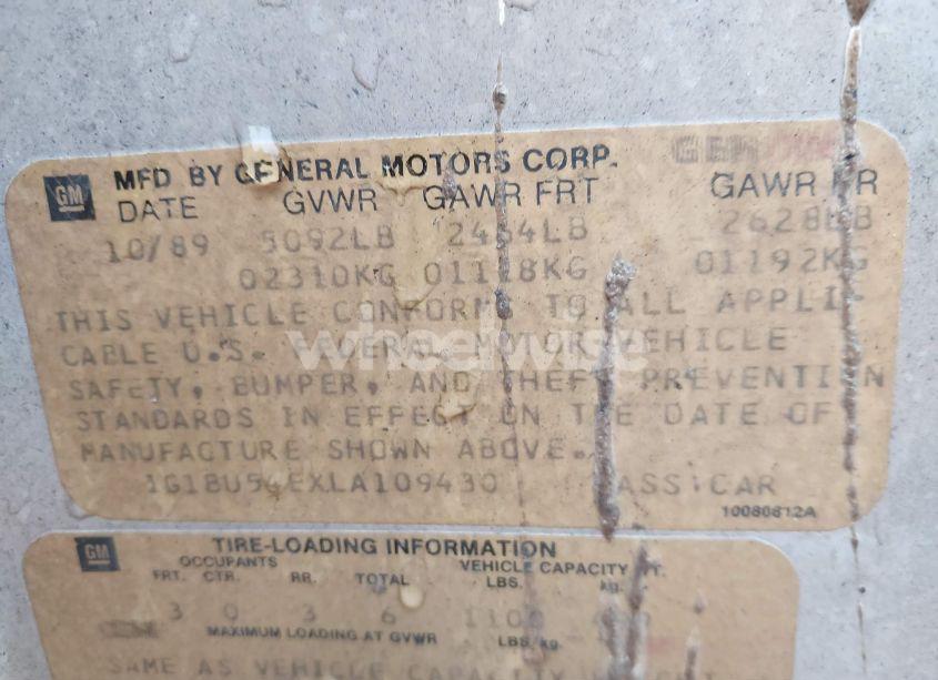 Photo 9 of 1990 Chevrolet Caprice CLASSIC BROUGHAM (VIN 1G1BU54EXLA109430)