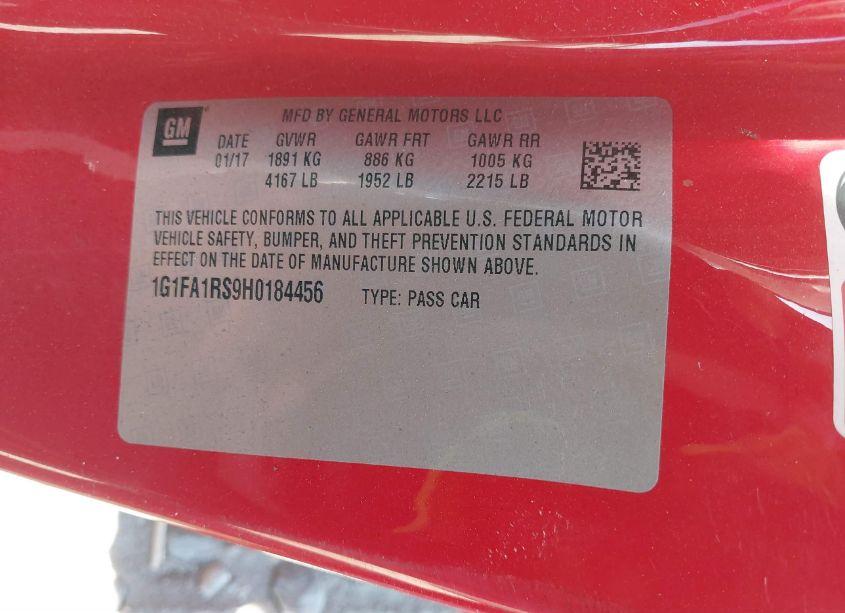 Photo 9 of 2017 Chevrolet Camaro 1LS (VIN 1G1FA1RS9H0184456)