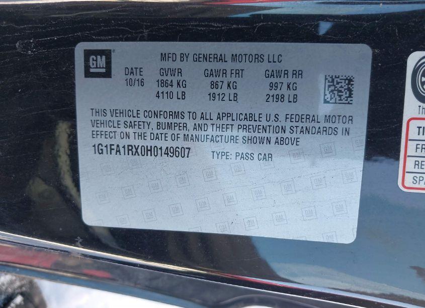 Photo 9 of 2017 Chevrolet Camaro 1LT (VIN 1G1FA1RX0H0149607)