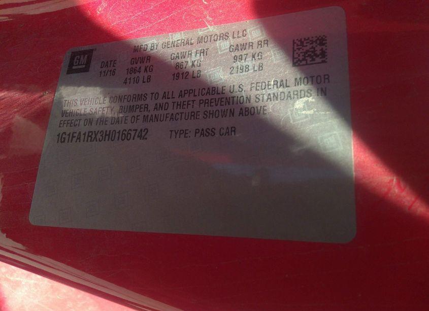 Photo 9 of 2017 Chevrolet Camaro 1LS (VIN 1G1FA1RX3H0166742)