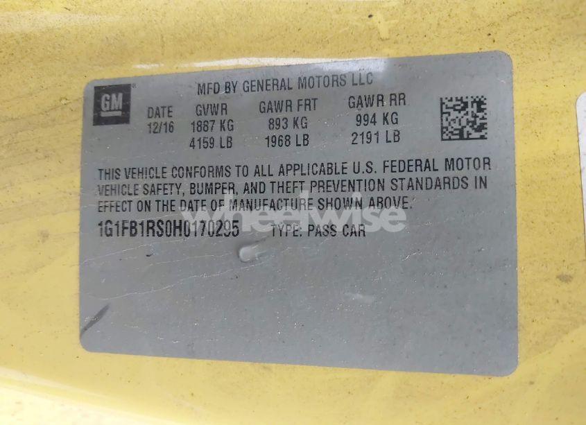 Photo 9 of 2017 Chevrolet Camaro 1LT (VIN 1G1FB1RS0H0170295)