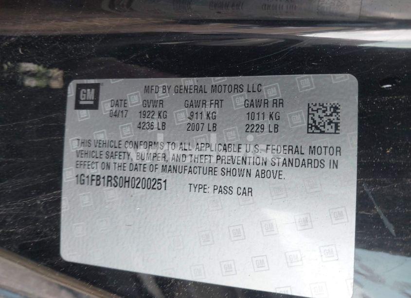 Photo 9 of 2017 Chevrolet Camaro 1LT (VIN 1G1FB1RS0H0200251)