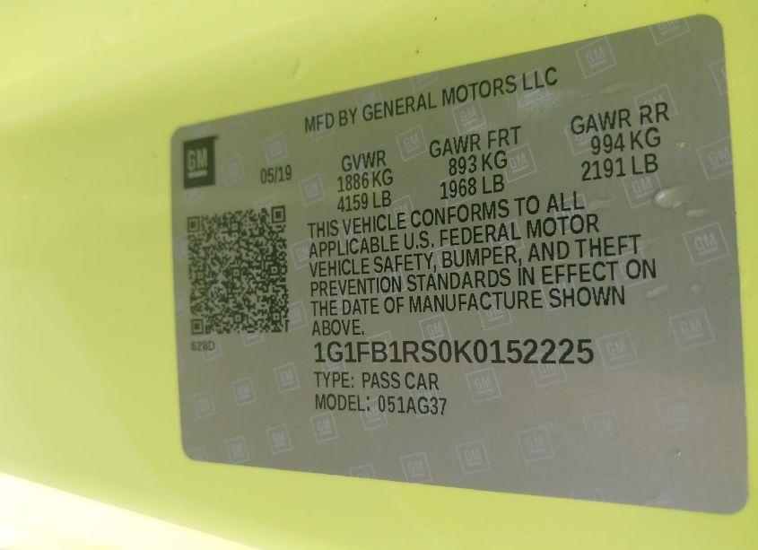 Photo 9 of 2019 Chevrolet Camaro 1LT (VIN 1G1FB1RS0K0152225)