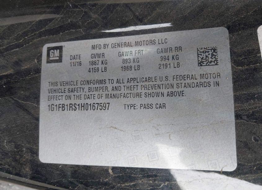 Photo 9 of 2017 Chevrolet Camaro 1LT (VIN 1G1FB1RS1H0167597)