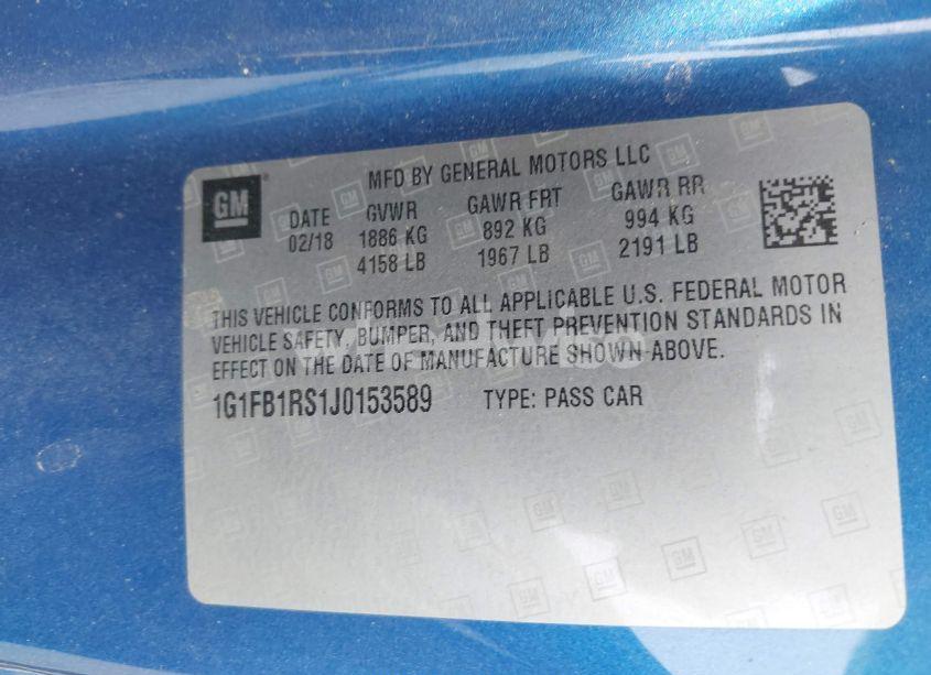 Photo 9 of 2018 Chevrolet Camaro 1LT (VIN 1G1FB1RS1J0153589)